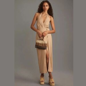 Anthropologie Beige Halter Maxi Dress